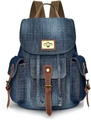 Casual Travel Backpack Vintage Jeans Canvas Backpack Fits 14 Inch Laptop • $39.98
