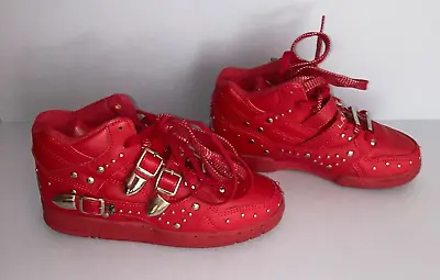 VTG RARE Michael Jackson LA L.A. GEAR Red Leather Studded Hi Top Shoes W 6.5 • £292.96