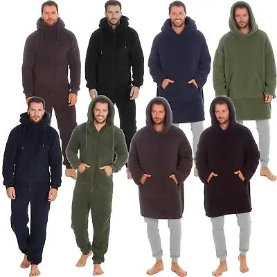 Mens Warm Fleece 1Onesie All In One Fluffy Hoodie Loungewear Nightwear • £23.95