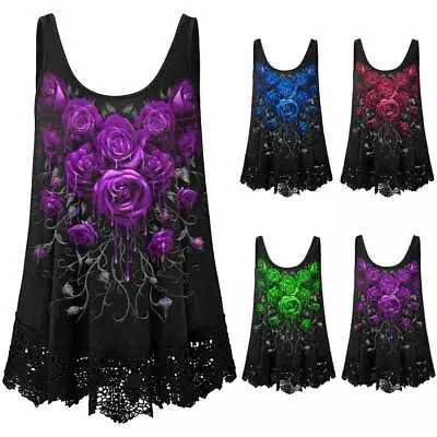 £3.99 • Buy Plus Size Womens Lace Gothic Punk Tank Tops Ladies Sleeveless Loose Vest T-Shirt