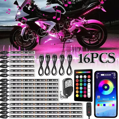 16x RGB Bluetooth Motorcycle LED Light Under Glow Neon Strip APP Control Kit • $59.59