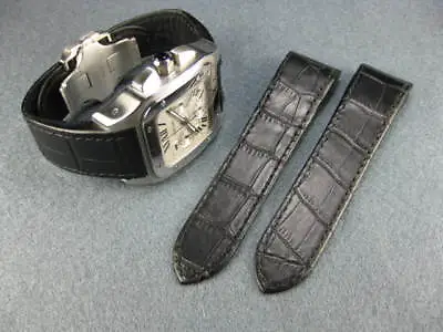 £43.90 • Buy NEW 24.5mm Leather Strap Chronograph Watch Band For CARTIER Santos 100 XL Black