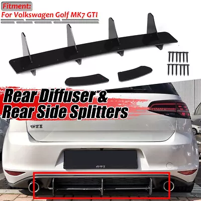 Rear Bumper Lip Diffuser Valance Side Spoiler 4 Fins For VW GOLF MK7 MK VII GTI • $45.59