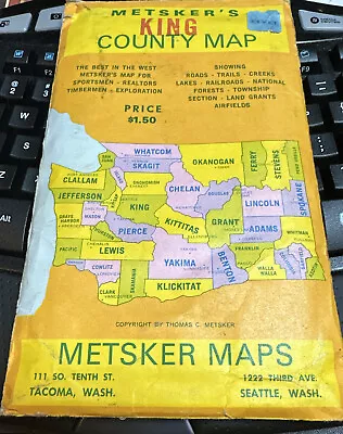 Mid 1960-70’s Metsker’s Map Of King County Washington • $7.99