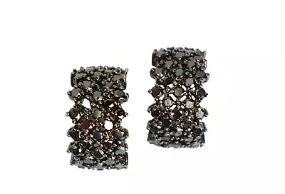 Vintage Black 925 Sterling Silver Black Spinel Small Hoop Earrings Clips • $84.99