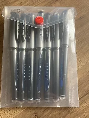 Uni-Ball Signo Gel Impact 1.0mm ASST Black/ Blue R/Ball UM-153S(7 PENS + Pocket) • £20.30