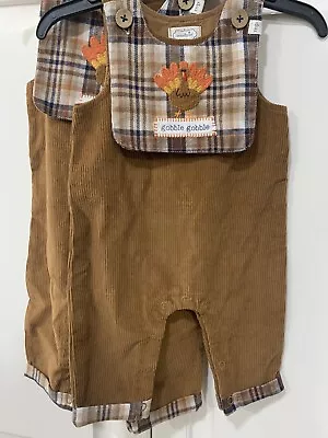 3-6 Months Mud Pie Thanksgiving Turkey Outfit Removable  Bib Mudpie • $20