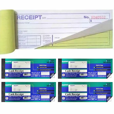 4 X Carbonless Cash Money Rent Receipt Record Book 2 Part 50 Sets Duplicate Copy • $8.18