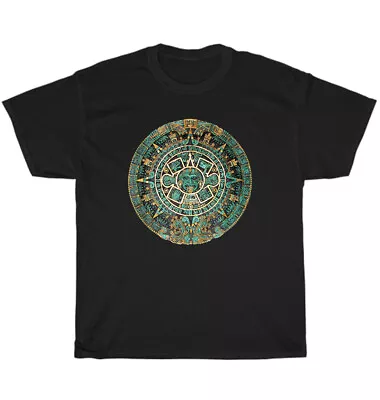Aztec Calendar Sun Stone Mexican Native Art Carving Maya Mayans Ancient T-Shirt • $19.99