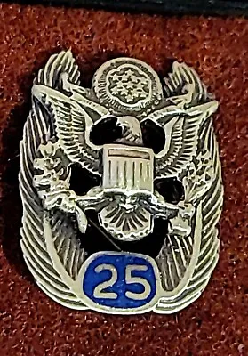 Vintage Sterling Enamel 25 Years US Military Eagle Lapel Pin - Civil Service • $8