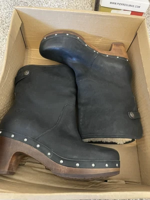 $25 • Buy UGG LYNNEA BLACK Suede WOOD Heel SHERPA STUDDED CLOG BOOTS  US5  EU 36 Fold Over
