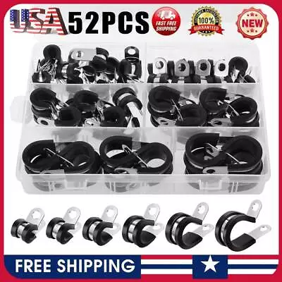 52pc Rubber Cushion Insulated Clamp Stainless Steel Cable Clamps Assortment Kit • $14.59