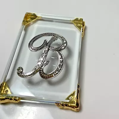 Vintage Initial Letter  B  SCRIPT Brooch Pin Large Rhinestone Silvertone 2  • $7.99