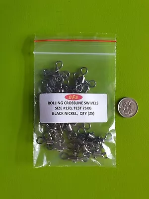 25x DFS Size 2/0 ROLLING Cross Line 3 Way Fishing Swivel Test 75kg Tackle • $18.07