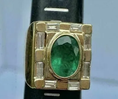 Vintage Men's 5 Ct Created Green Emerald Engagement Ring 14K Yellow Gold Plated • $101.39