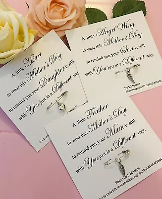 £2.50 • Buy Token Mother’s Day Feather Angel Heart Pin Gift For Remembrance In Memory Of Mum