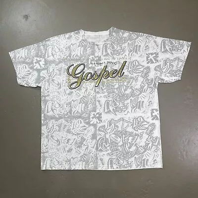 Vintage Jesus Loves When I Sing Gospel T Shirt XL 90s AOP All Over Print Choir • $25