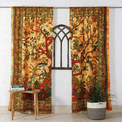 £19.99 • Buy Tree Of Life Indian Curtain Drape Balcony Room Decor Window Curtains Wall Decor