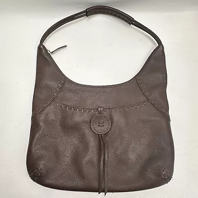 J Jill Hobo Handbag M Brown Pebbled Leather Purse Shoulder Bag Boho Top Stitch • $30.95