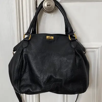 J. Crew Women's Brompton Pebbled Leather Boho Shoulder Bag Black & Gold • $70