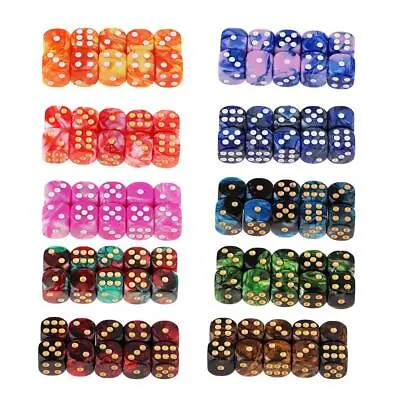 Set Of 10 Six Sided Opaque D6 16mm Dice Die Multi-Color White/Gold Pip • £7.02