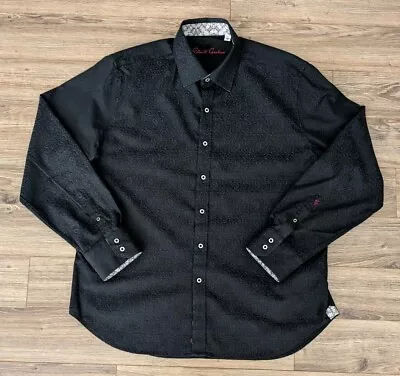 Robert Graham Shirt Mens Black Paisley Flip Collar Flip Cuff LS Button Up - 2XL  • $31.97