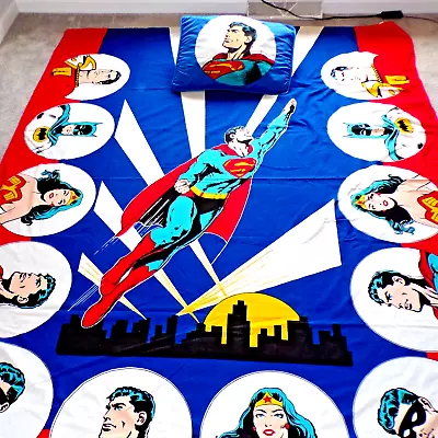 Vintage DC Comics 1977  SUPERMAN 106  X 81  Twin Bed Sheet /Bed Cover Pillowcase • $102.50