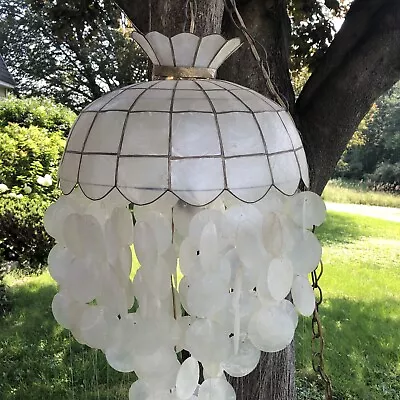 $325 • Buy Vintage Ceiling Light Fixture 3 Tier Bulb Capiz Shell Hanging Lamp 64  MCM WORKS