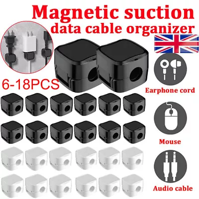 6/12/18PCS Magnetic Cable Wire Cord Holder Organizer Clip Tidy Desk USB Charger • £5.79