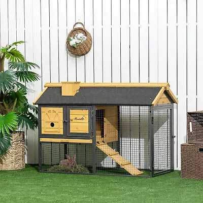 Rabbit Cage Outdoor Bunny Hutch W/ Run Removable Tray Ramp 120 X 55.5 X 80cm • £124.99