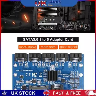 1 To 5 Port SATA Adapter Card SATA 3.0 6Gbps PM Expansion Card Multiplier Riser • £18.49