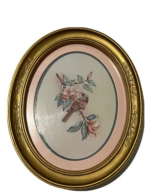 Vintage Oval Frame Gold Trim Home Decor Bird Picture • $6.39