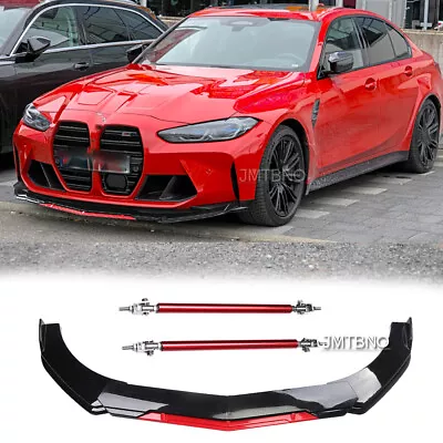 For 3 Series E90 E91 E36 E46 X3 M3 Black/Red Front Bumper Lip Splitter+Strut Rod • $104.11