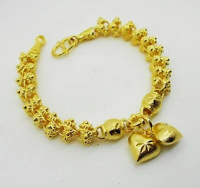 $33.70 • Buy Hearts Flower 22K 24K Thai Baht Yellow Gold Plated Bracelet Bangle Jewelry Women