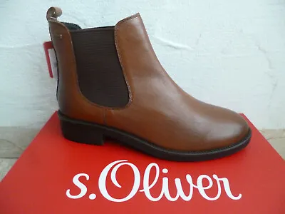S.Oliver Women's Ankle Boots Chelsea Braun Leather New • $69.43