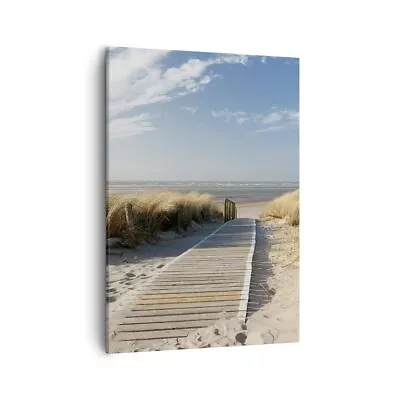 Canvas Print 50x70cm Wall Art Picture Beach Sea Footbridge Shore Framed Artwork • £41.39