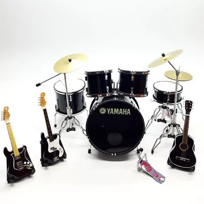 Miniature Drum Set 1:6 Black Star 3 Guitar Gift Display Instrument Handmade • $44.50