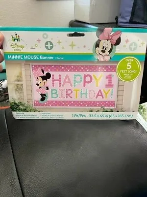 Disney Baby Minnie Mouse 1st Birthday Banner 5 Ft Long Party Supplies New In Pkg • $3.50