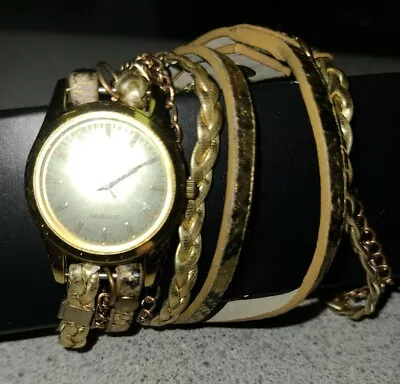 Ladies Quartz Sloggi Wrap Bracelet Watch Gold Snake/animal Print • $20