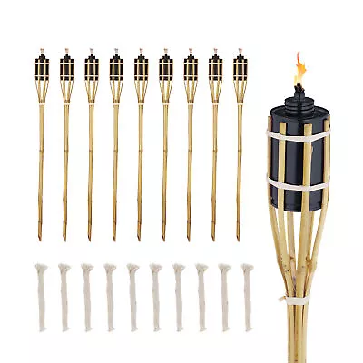 Garden Torches Set Party Bamboo Decorative Oil Burning 10x Wick 80cm Outdoors • £48.90