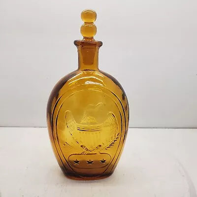 Vintage Amber Glass Bottle With Stopper And Eagle And Stars Patriotic 10  Tall • $19.99