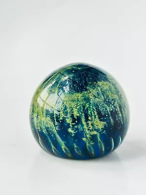 Vintage Mdina HANDMADE Large Blue & Green Maltese Art Glass Paperweight - Signed • $29.99