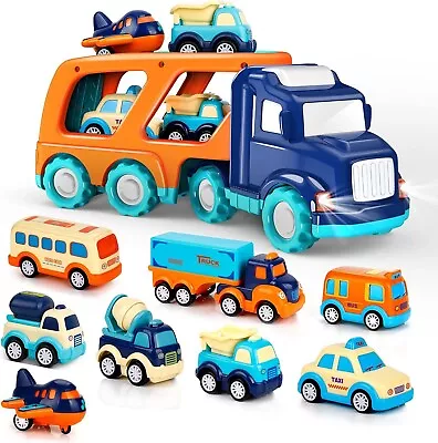 Transport Truck W/8 Small Pull Back Trucks Carrier Truck W/ Sound & Light 9 PK • $59.86