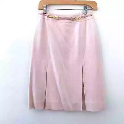 Vintage Celine Pleated A-Line Skirt Silk Gold Chain Detail Pink Women's 42 Small • $164.95