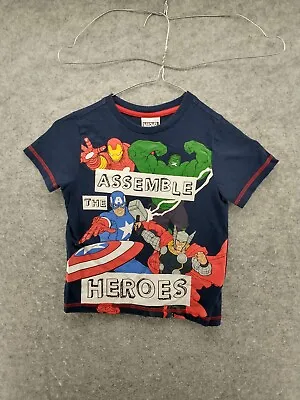 Marvel Avengers Boy's Age 4 / 5 Years Navy Blue T-shirt 100% Cotton Crew SS • £8.99