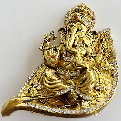 Lord Ganesha Sitting On Leaf Antique Metal Ganesh Car Dashboard Idol H-3  • $9.99