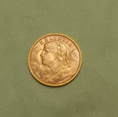 1935 Swiss 20 Franc Gold Coin - Helvetia & Cross Design - Beautiful Collectible  • $400