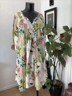 £14.99 • Buy One Season Tropical Floral Print Cotton Shirt Dress Size XL Australian (G)