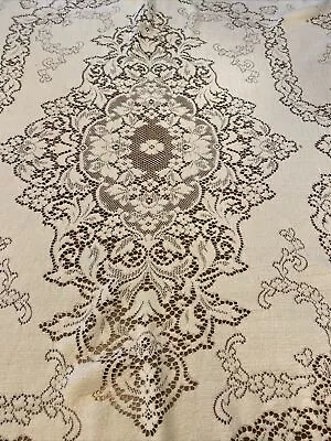 Vintage Quaker Lace Tablecloth W/tag.  Ecru. Florals. Bows Picot Edge 59” X 63” • $45