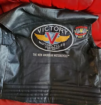 Mens Victory Motorcycles Leather Vest XL Black Biker EUC  BENIFITS CHARITY  • $35